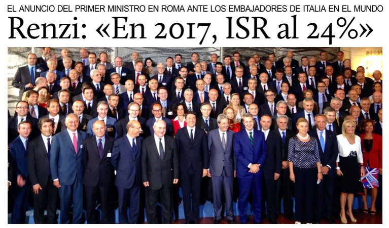 Renzi a los embajadores italianos: En 2017, ISR al 24%.