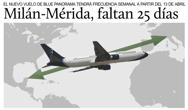 A partir del 13 de abril, vuelo directo semanal de Blue Panorama Miln-Mrida
