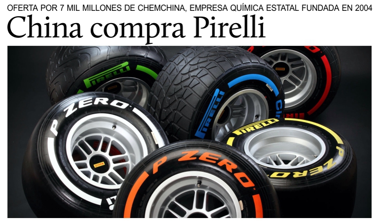 China compra Pirelli: oferta pblica de ChemChina por 7 mil millones.