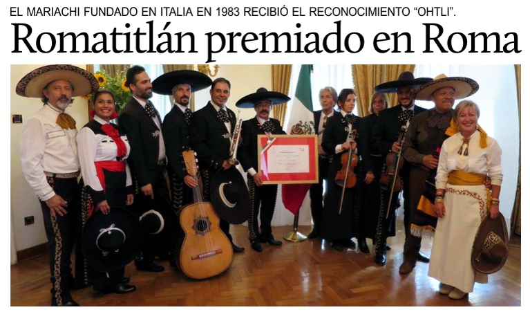 El gobierno mexicano premia al Mariachi Romatitln en Italia.