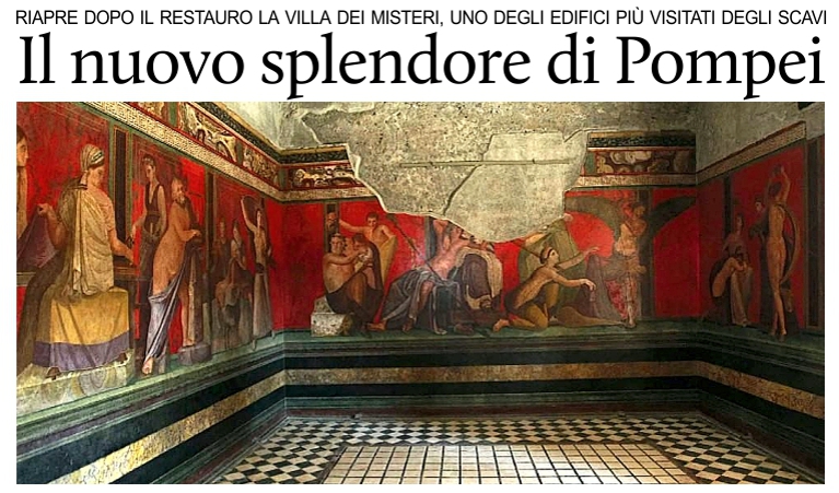 Pompei, la Villa dei Misteri riapre dopo i restauri.