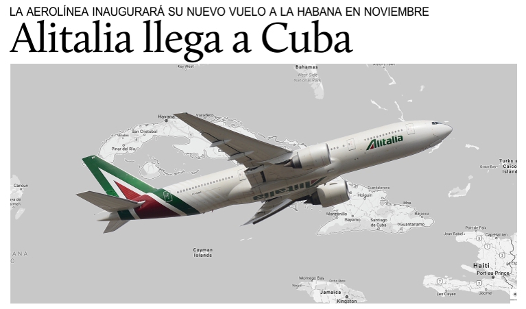A partir de noviembre, vuelo directo de Alitalia Roma-La Habana.