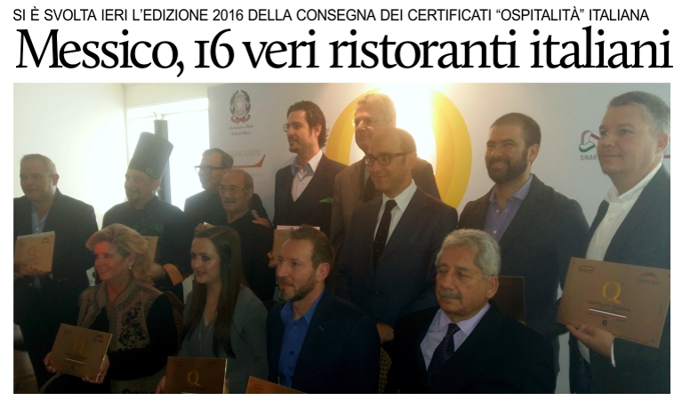 Certificati altri 16 autentici ristoranti italiani in Messico.