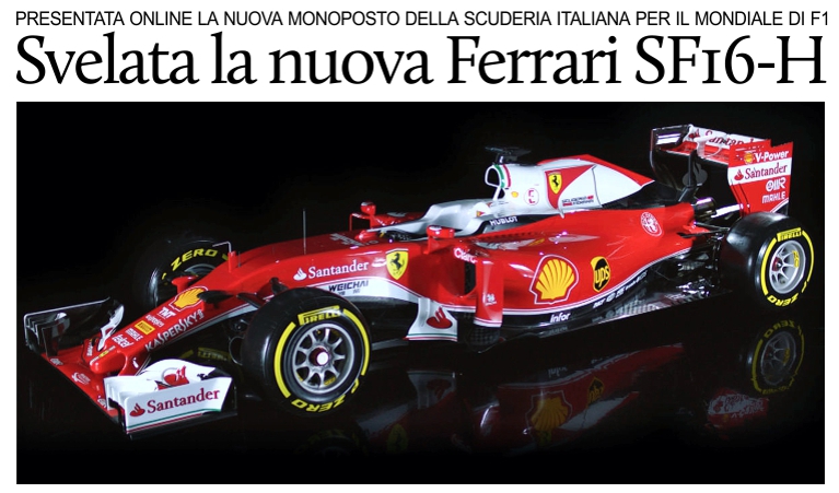 Formula 1, ecco la nuova Ferrari SF16-H. Correr in Messico il 30 ottobre.