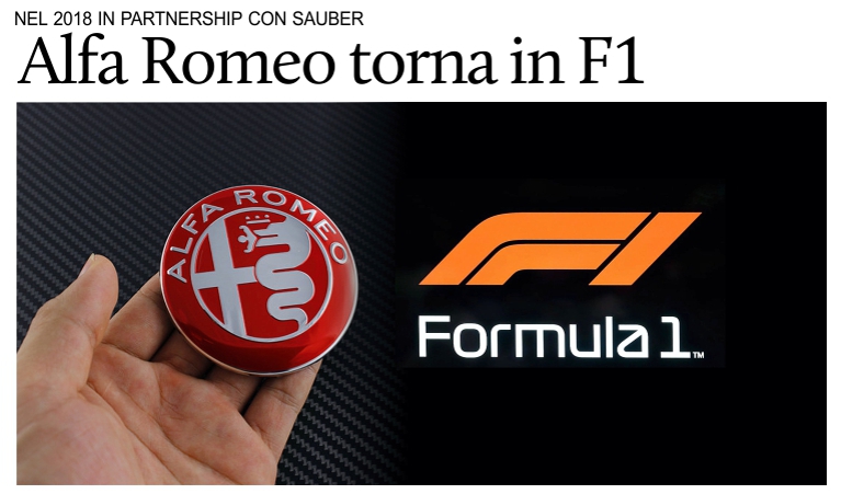F1, l'Alfa Romeo torner a correre nel 2018.