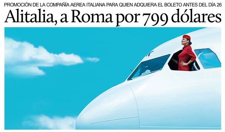 Alitalia: desde la CdMx a Roma, Miln y Venecia por 799 dlares.