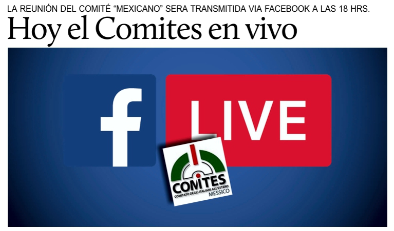 La reunin de hoy del Comites mexicano se transmitir en vivo a travs de Facebook.