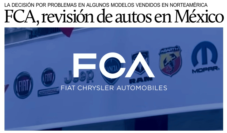 FCA llama a revisin autos en Mxico, EU y Canad.