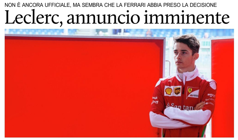 F1, attesa per l'annuncio di Leclerc in Ferrari.