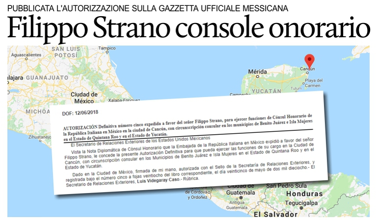 Filippo Strano nuovo Console Onorario italiano a Cancn.