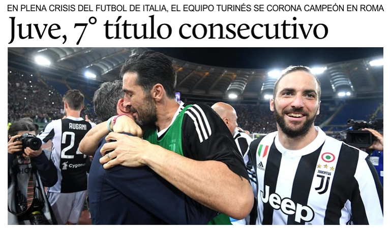Futbol italiano en crisis, pero la Juve gana el 7 campeonato consecutivo.