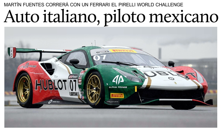 El mexicano Martn Fuentes correr con un Ferrari el Pirelli World Challenge.