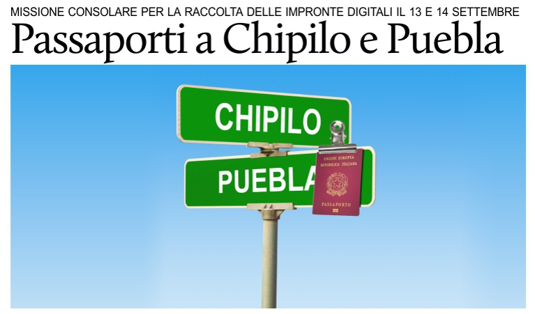 Passaporti: raccolta impronte a Chipilo e Puebla.