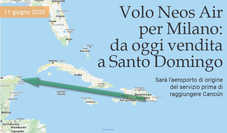 Volo Neos Air per Milano: da oggi vendita a Santo Domingo