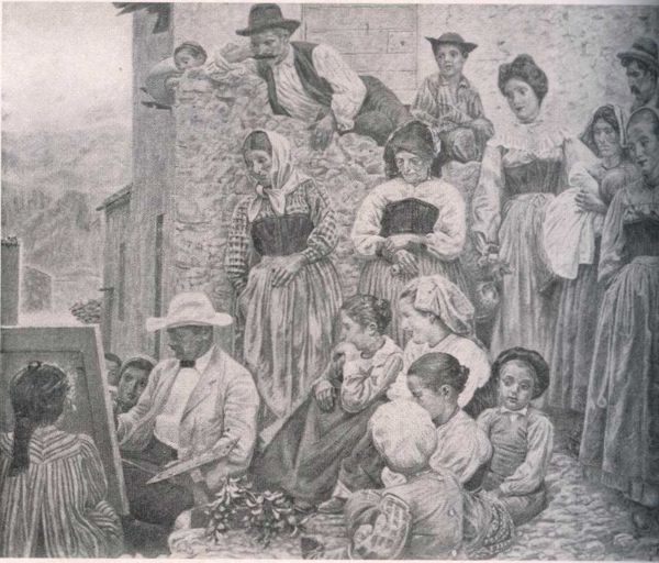 Kristian Zahrtmann ritrae se stesso tra gli abitanti di Civita (1906).