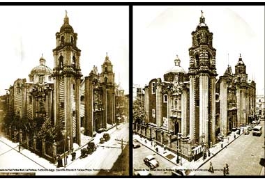 Il "Templo de la Profesa", a Citt del Messico, nella foto originale di Guillermo Kahlo del 1910 e nella riedizione di Rodrigo Vzquez del 2010.
