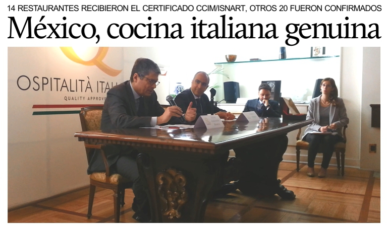 Entregan certificaci�n a los aut�nticos restaurantes italianos en M�xico.
