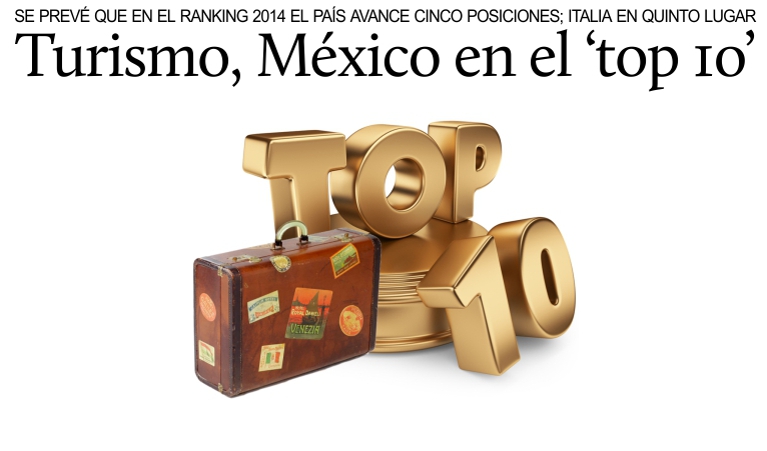 En el ranking 2014 del turismo mundial Mxico podra avanzar 5 posiciones. Italia en 5 lugar