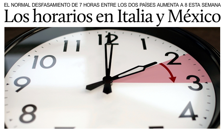 Los horarios en Italia y en Mxico.