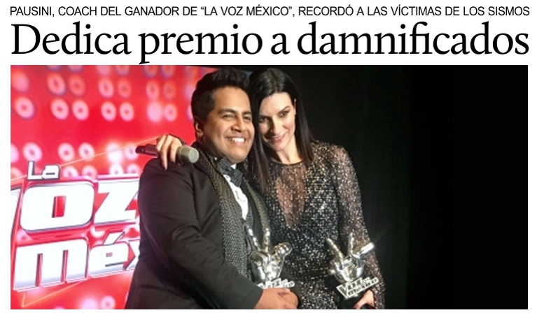 Laura Pausini dedica la victoria en �La voz... M�xico� a los damnificados por los sismos.