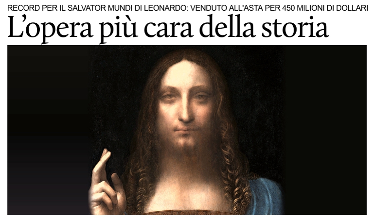 Il Salvator Mundi di Leonardo da Vinci � l�opera pi� cara della storia.